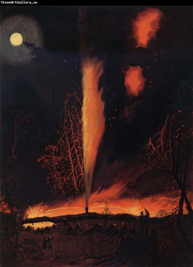 James Hamilton Burning Oil Well at Night